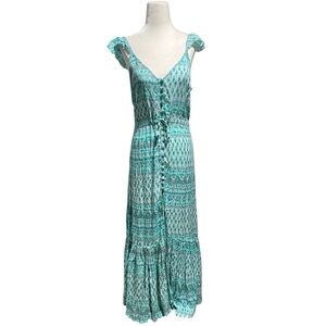 Maizy Cummings Vacation Paisley Floral Low Back‎ Teal Maxi Dress